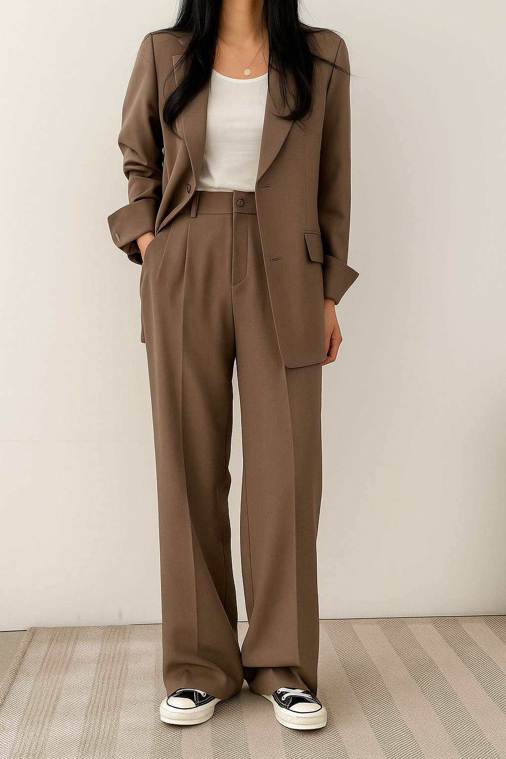Quinn | Women's Oversized Blazer Wide Leg Pants Beige Tailored Set