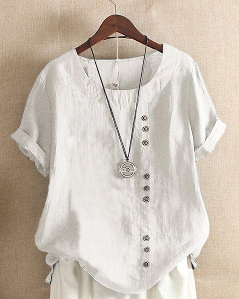 Lena | Women's Linen Short Sleeve Blouse Cream Button Front