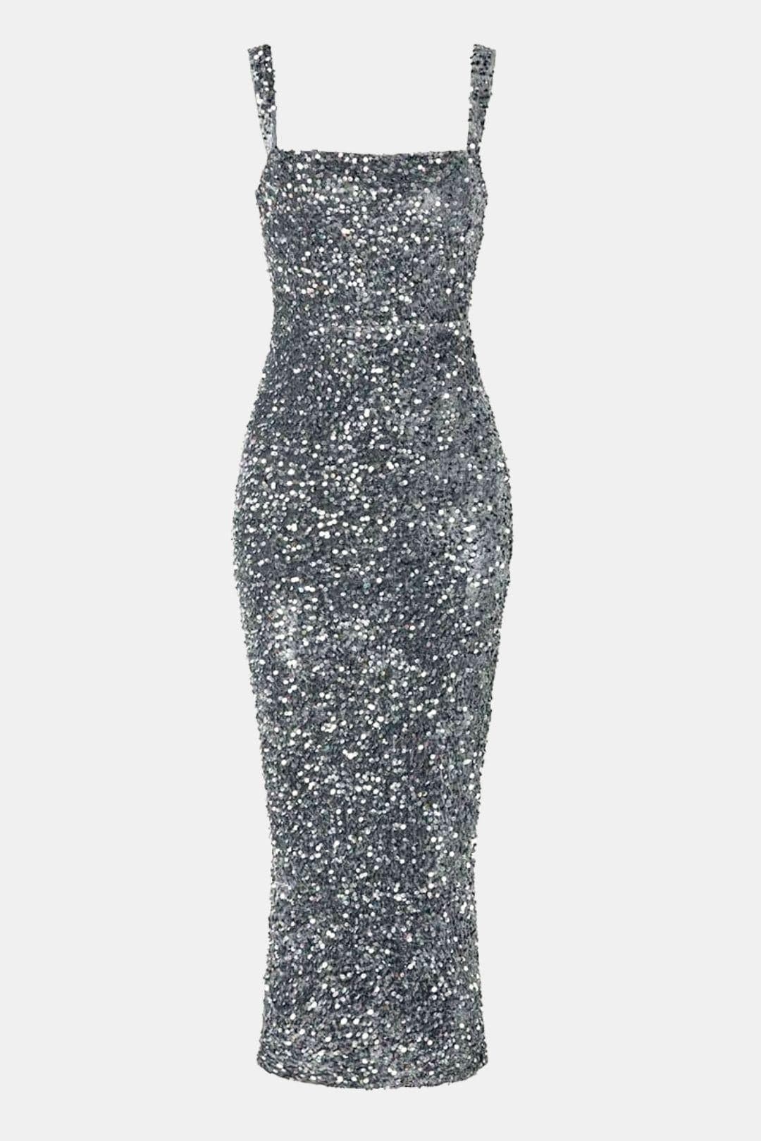 Isla | Women's Sequin Maxi Dress Brown Square Neck