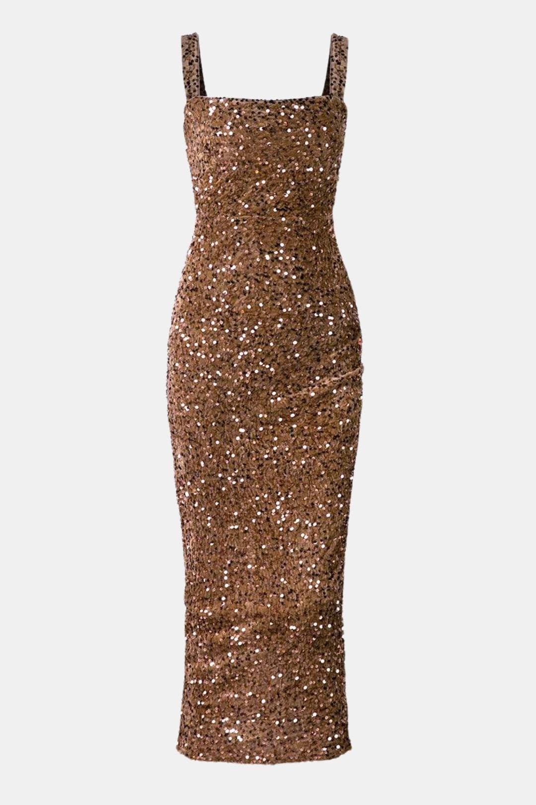 Isla | Women's Sequin Maxi Dress Brown Square Neck
